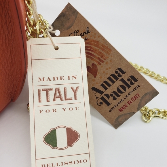 1492- Ana Paola Italian Genuine Leather Bucket Bag Orange NWT - Picture 3 of 9